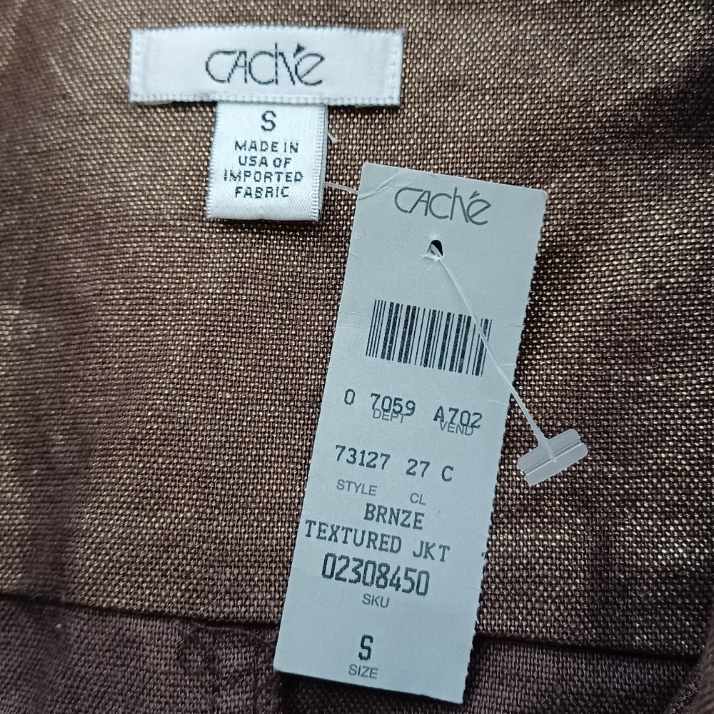 NWT Cache Mob Wife Sz S Metallic Gold Button Front Belted Linen Blend Jacketed. - Picture 10 of 15